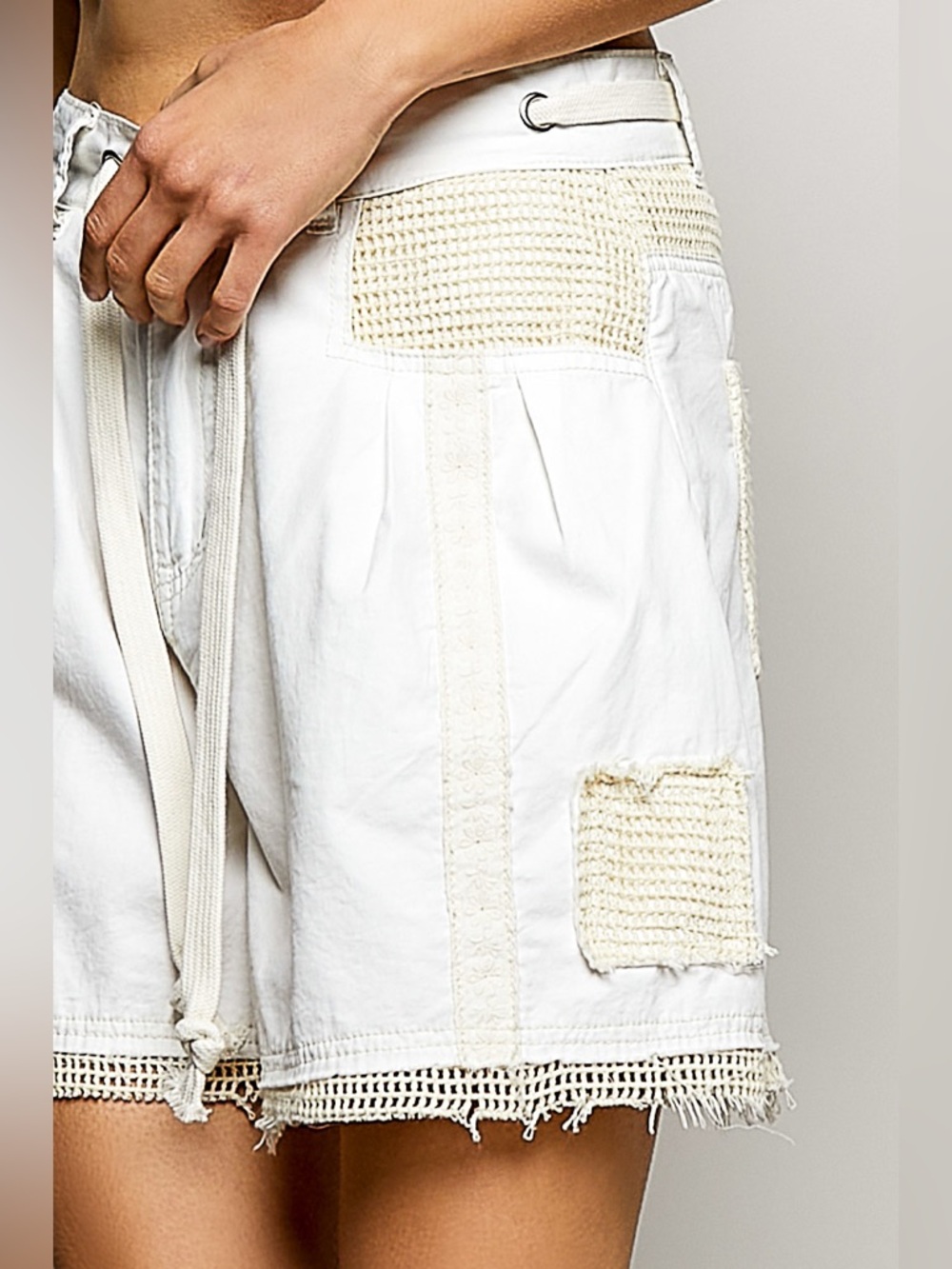 POL White Denim Drawstring Jean Shorts with Fringe Trim - Picture 7 of 8